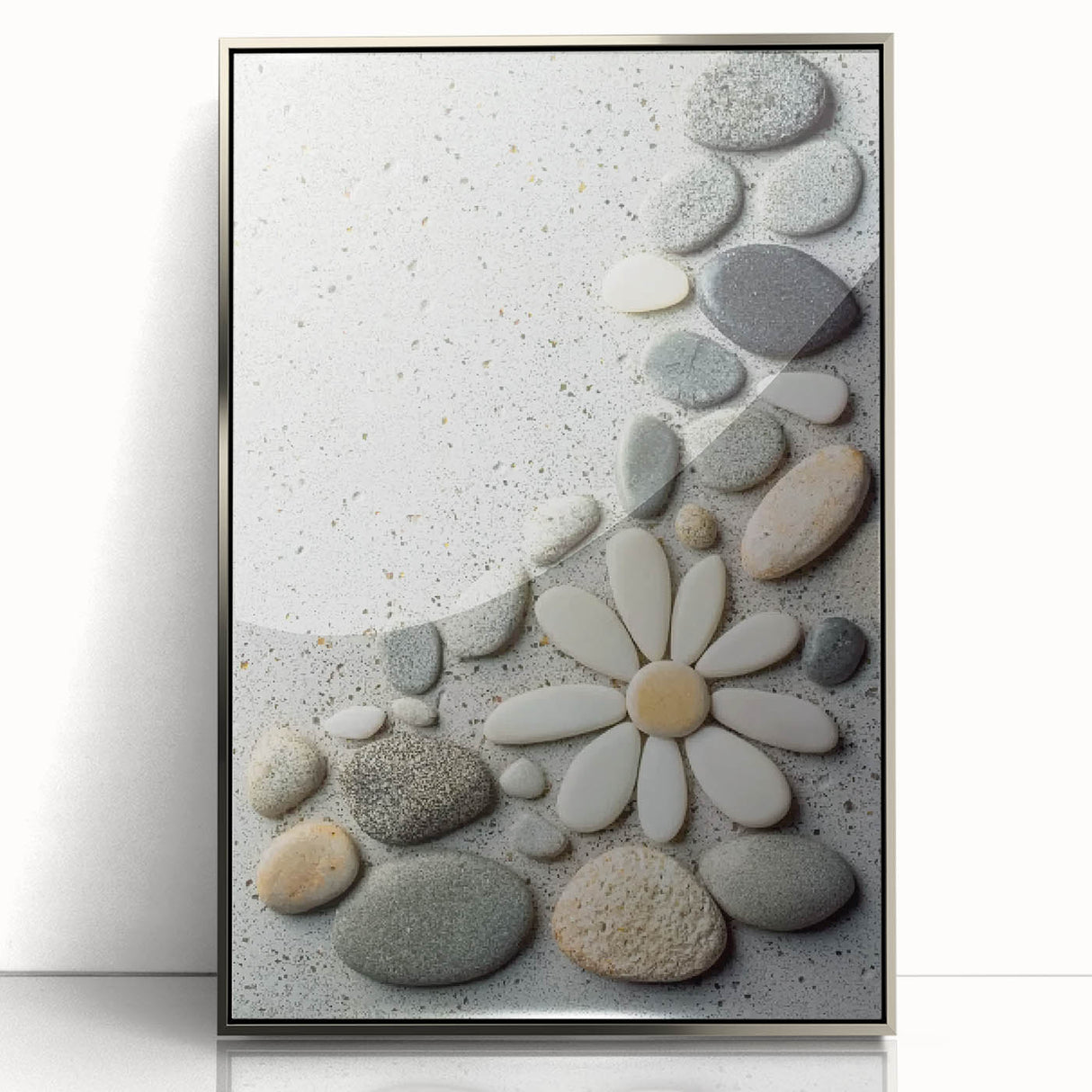 Framed acrylic artwork showcasing a serene beach landscape with vibrant colors and intricate details, perfect for enhancing home decor or office spaces.