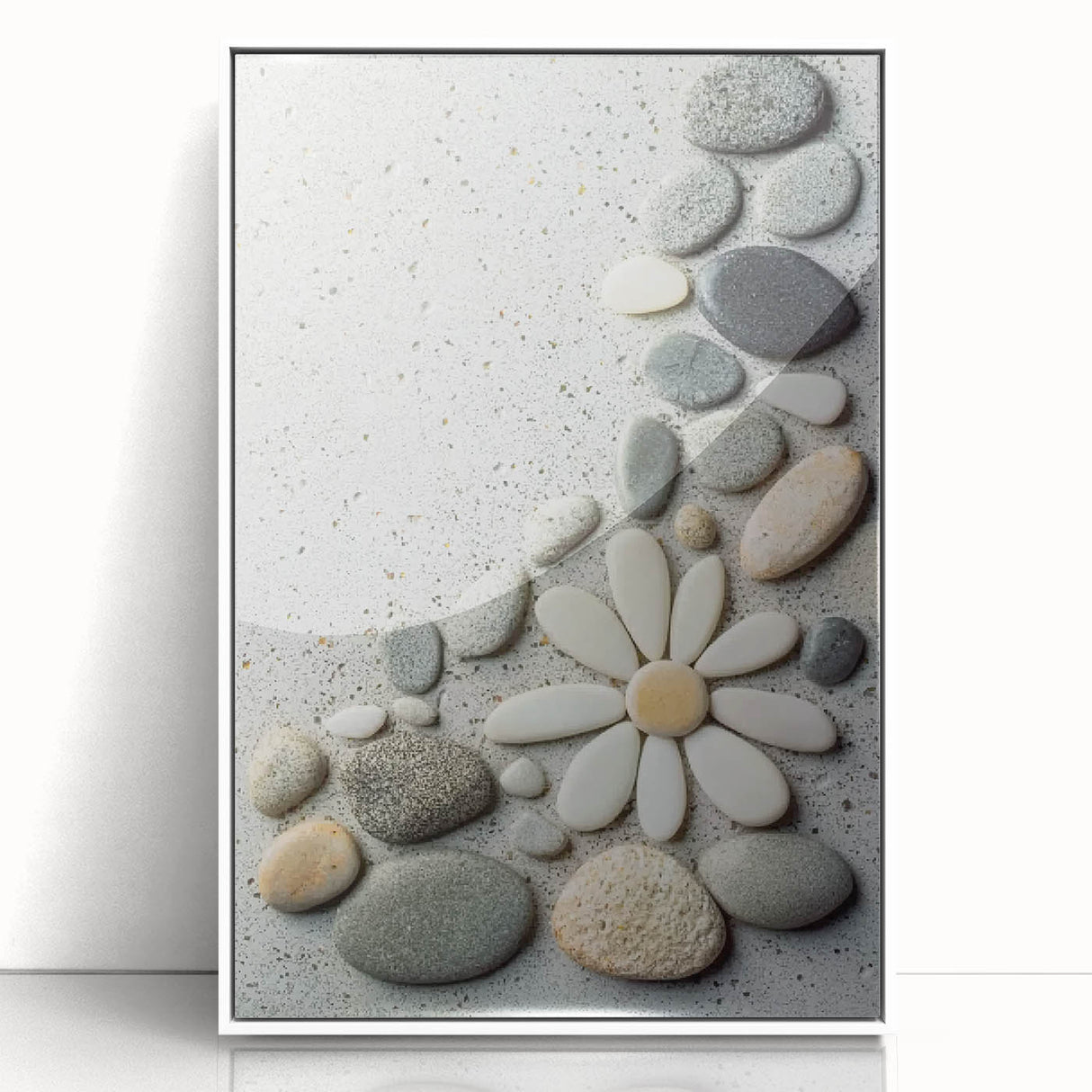 Framed acrylic artwork showcasing a serene beach landscape, featuring vibrant colors and detailed textures, presented in a sleek white frame, perfect for coastal decor enthusiasts.