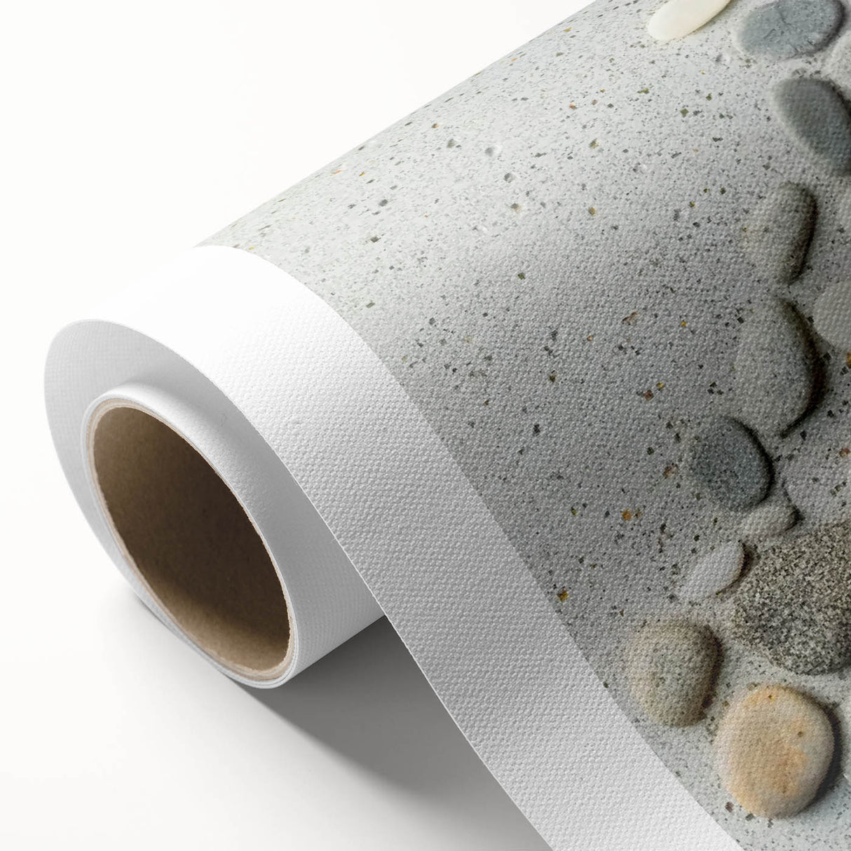 Stunning landscape canvas print showcasing vibrant beach scenery with clear blue skies and soft white sand, rolled for easy shipping in a protective tube.