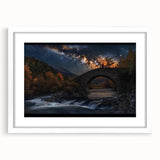 Landscape bridge frame with a white mat, showcasing a modern design suitable for home decor. The frame emphasizes the artwork's colors and details, ideal for enhancing living spaces.