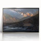 Framed acrylic artwork showcasing a stunning landscape bridge scene with silver accents, ideal for modern home decor. Perfect for enhancing any living space.
