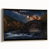 Framed canvas artwork depicting a stunning landscape bridge in gold tones, showcasing intricate details and vibrant scenery, perfect for enhancing home decor.