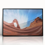 Framed acrylic artwork of a stunning canyon landscape with vibrant colors, showcasing intricate details and depth, perfect for modern home decor.