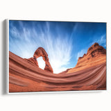 Framed landscape canvas depicting vibrant canyons in rich earth tones, showcased from a white side view. Perfect for adding a natural touch to home decor.