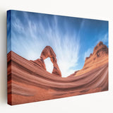 Stretched canvas artwork showcasing a vibrant landscape of canyons, featuring rich earthy tones and dramatic textures, perfect for enhancing any room's decor.