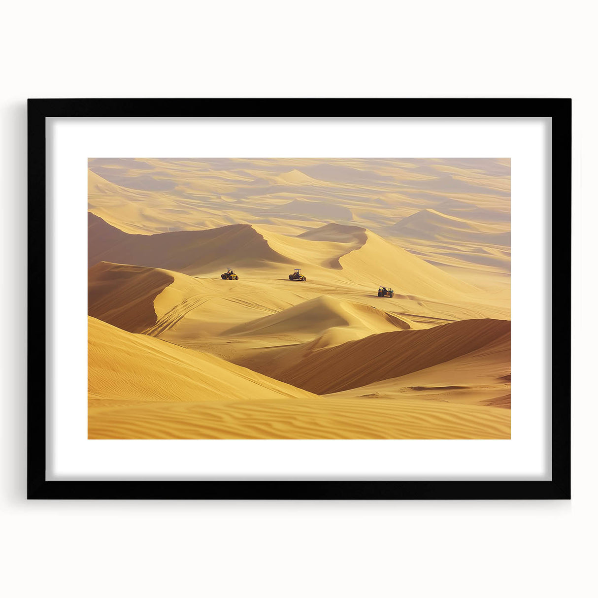 Desert landscape framed art print with a black mat, showcasing warm hues and intricate detailing, perfect for enhancing home decor with a serene atmosphere.