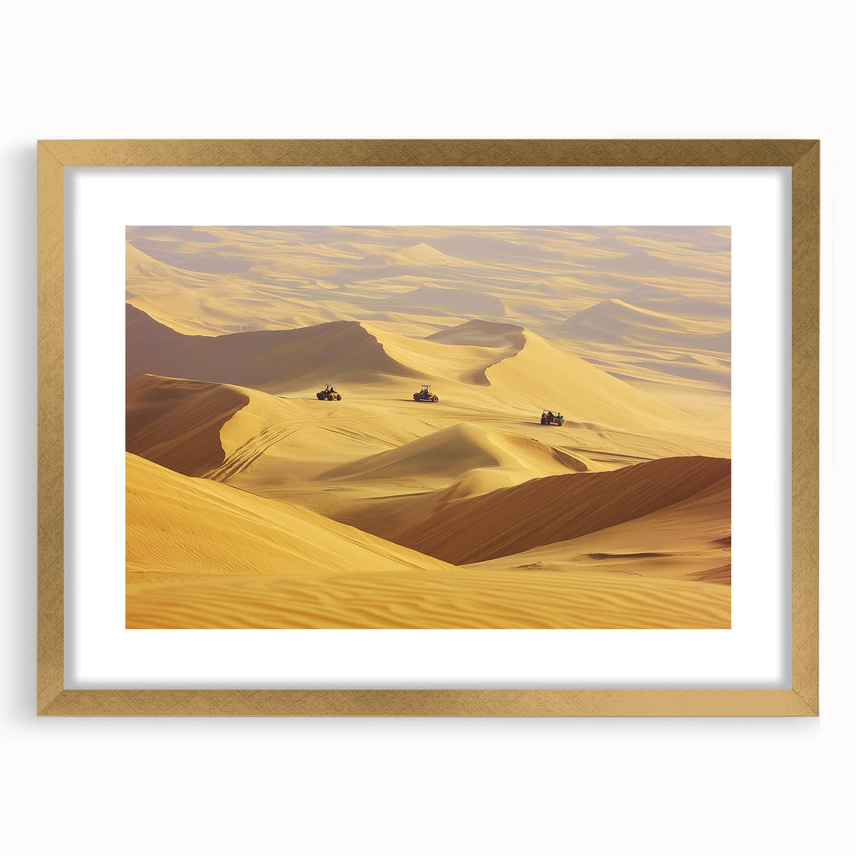 Desert landscape framed art print with a gold mat, showcasing warm earthy tones and intricate details, ideal for home décor and nature enthusiasts.