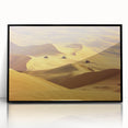 Framed acrylic landscape artwork showcasing a serene desert scene with vibrant colors, set in a sleek black frame, ideal for modern home decor.
