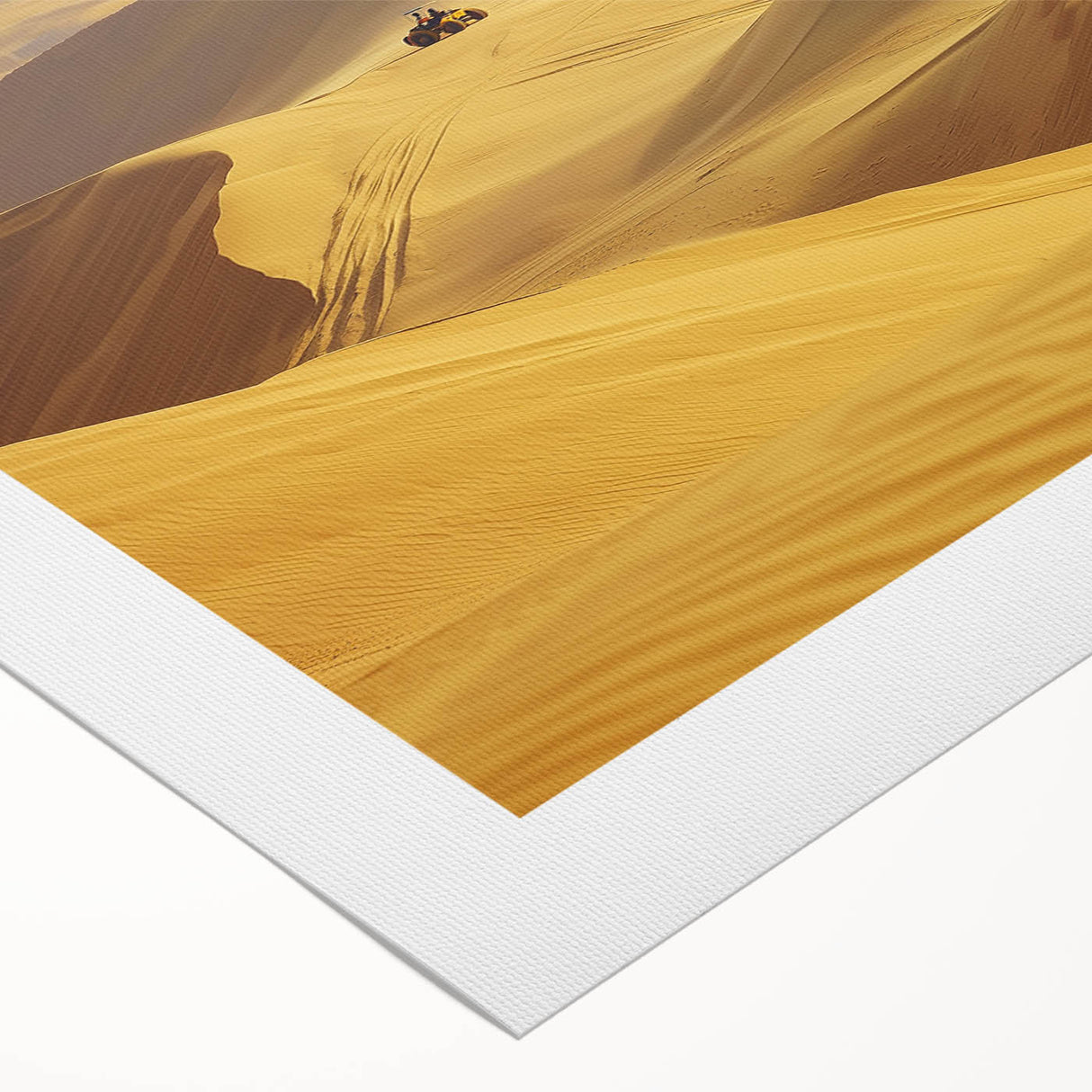Desert landscape rolled canvas art showcasing vibrant hues of orange and yellow, capturing the serene beauty of arid terrains, ideal for home decor.