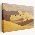 Stretched canvas artwork depicting a vibrant desert landscape with warm colors and striking rock formations, ideal for home decor or art enthusiasts.
