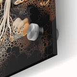 Large abstract wall art in mid-century modernist style on acrylic glass, featuring earthy tones, ideal for dining room decor.