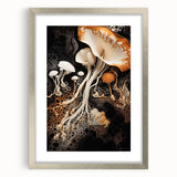 Textured abstract art print in muted earth tones, framed in silver, ideal for bedroom ambiance.