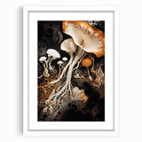 Abstract art print featuring swirling gray and white patterns on a framed canvas, suitable for bedroom or dining room decor.