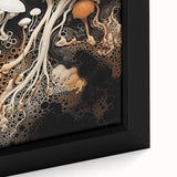 Textured black wall art featuring vibrant colorful accents on a large framed canvas, ideal for living room decor.