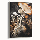 Landscape art painting on framed canvas featuring a vintage poster style with a black and colorful art palette.