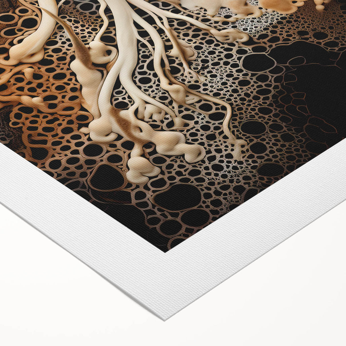 Art deco poster featuring geometric shapes in black and gold on rolled canvas, suitable for dining room or bathroom wall art.