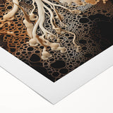 Art deco poster featuring geometric shapes in black and gold on rolled canvas, suitable for dining room or bathroom wall art.