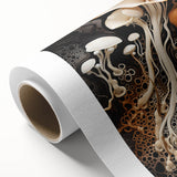 Art Deco poster of stylized natural elements in muted greens and browns on rolled canvas, suitable for nursery wall art.