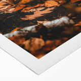 Art deco poster featuring an autumnal scene with orange and brown hues on rolled canvas, suitable for dining room decor.