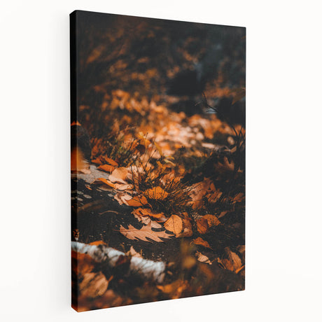 Fall-themed abstract art on stretched canvas with warm orange and red tones, suitable for kitchen wall art.