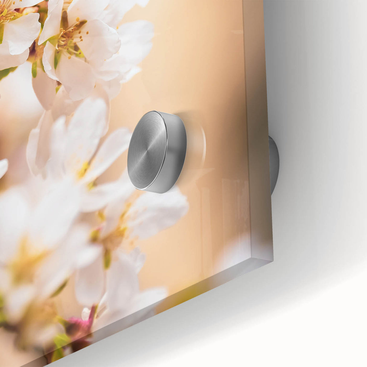 Large abstract wall art featuring mid-century modernist spring motifs in pastel shades on acrylic glass.