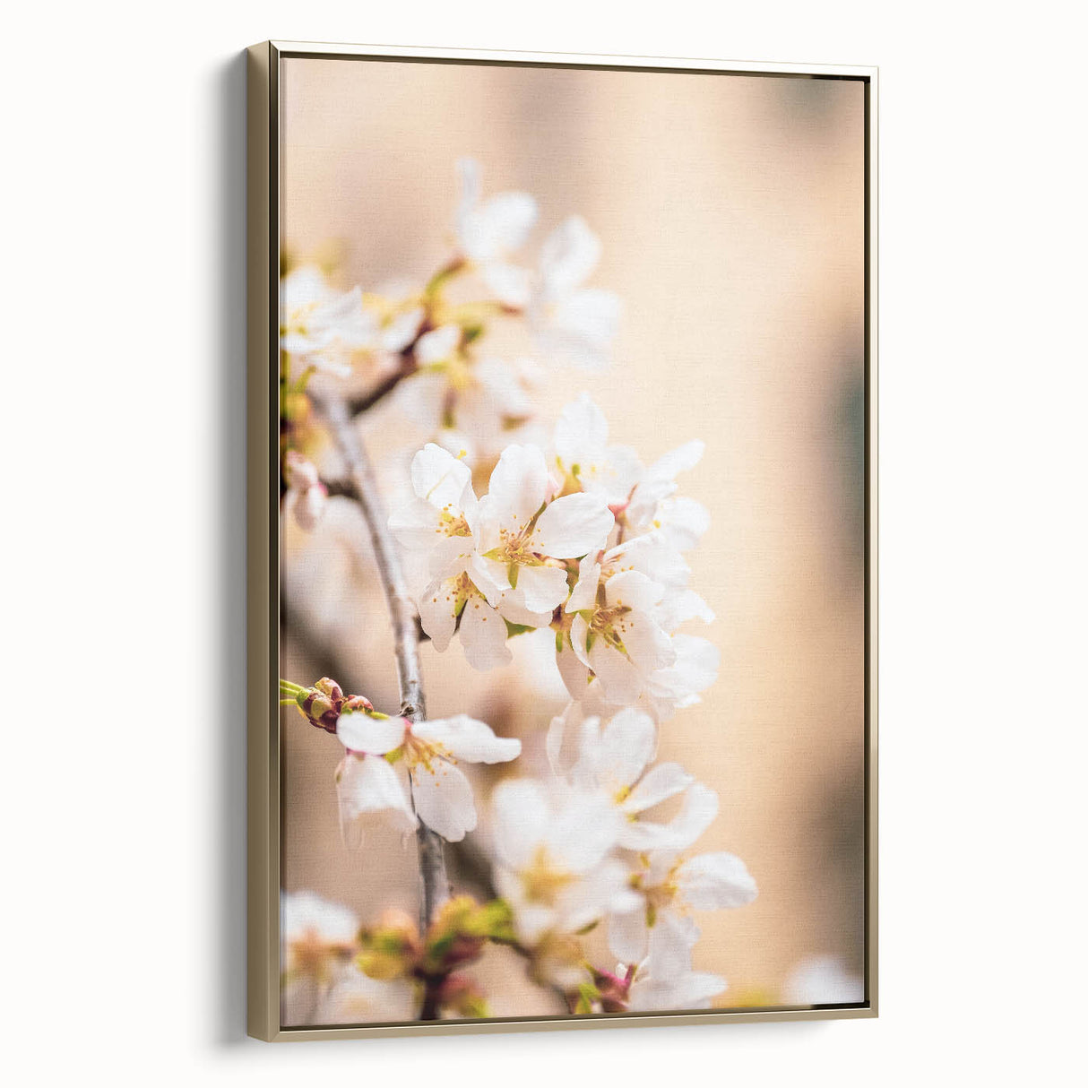 Spring landscape painting on framed canvas, featuring soft pastel shades, ideal for bedroom wall art.