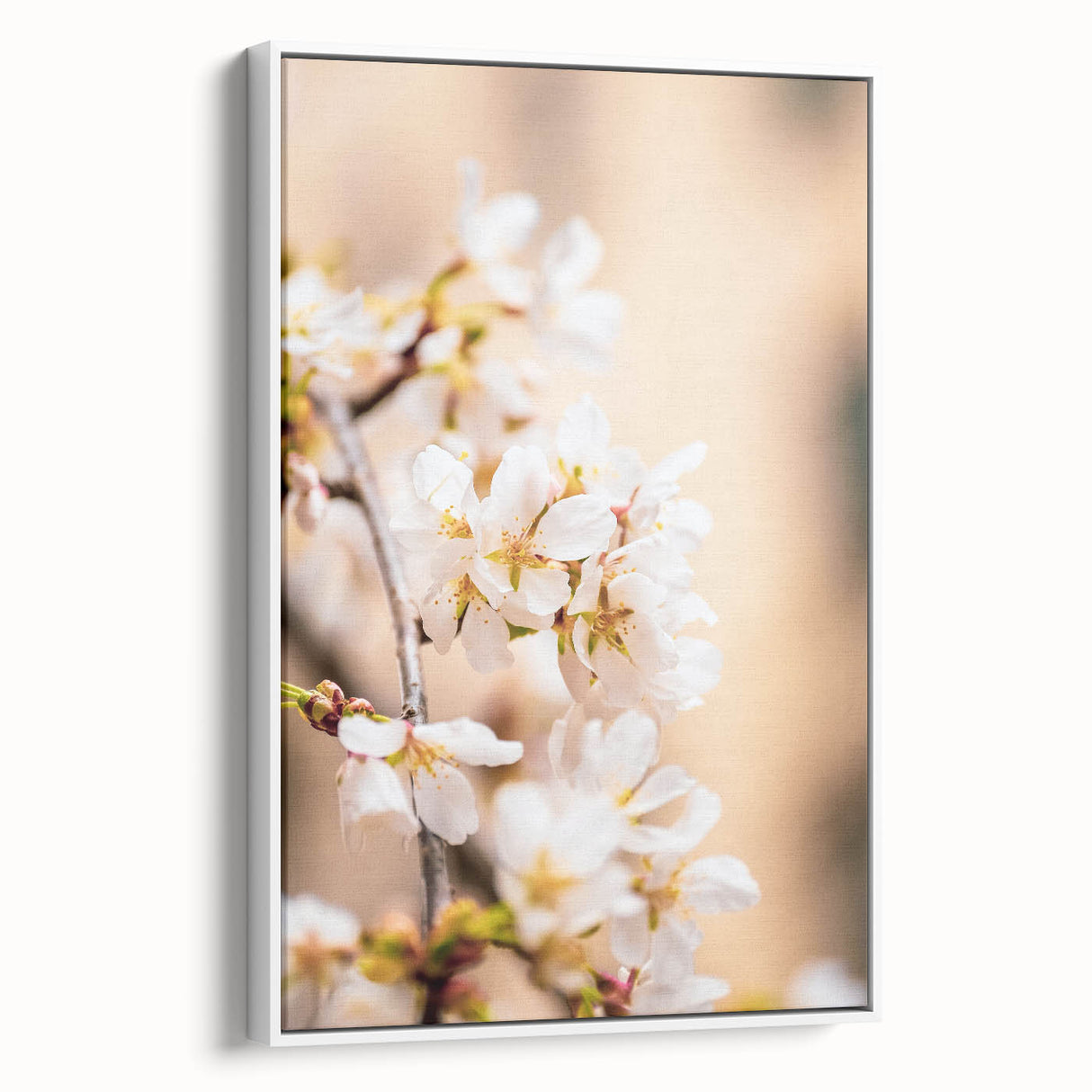 Vintage poster art of spring scene on extra large framed canvas, featuring colorful flora against a black background.