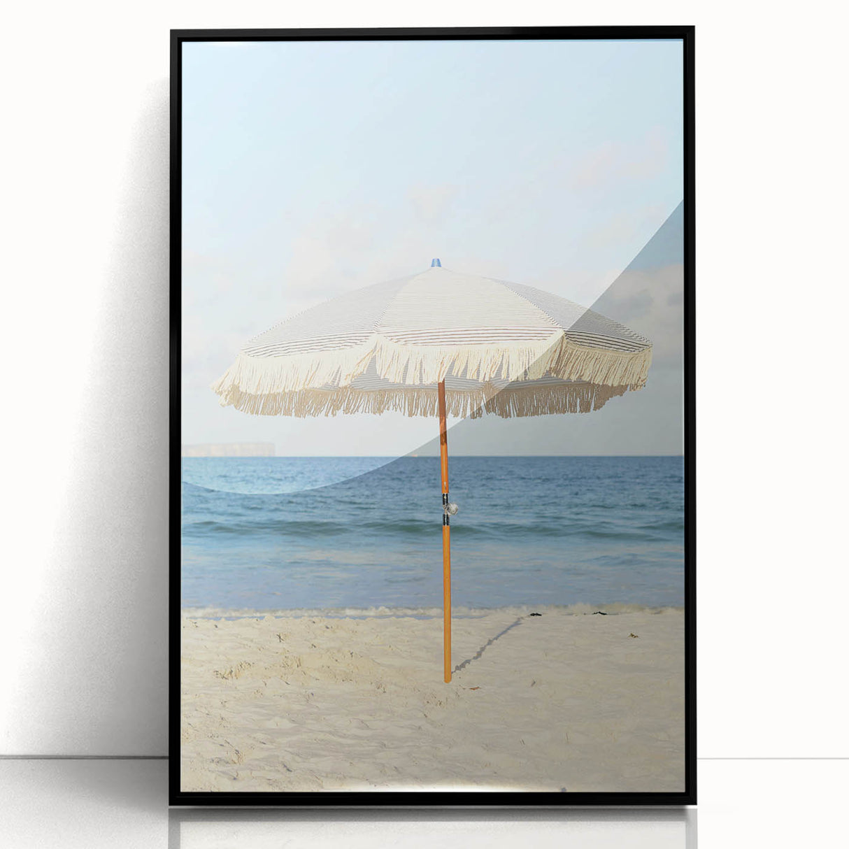 Large abstract wall art in vibrant orange and yellow tones on acrylic, framed in black.