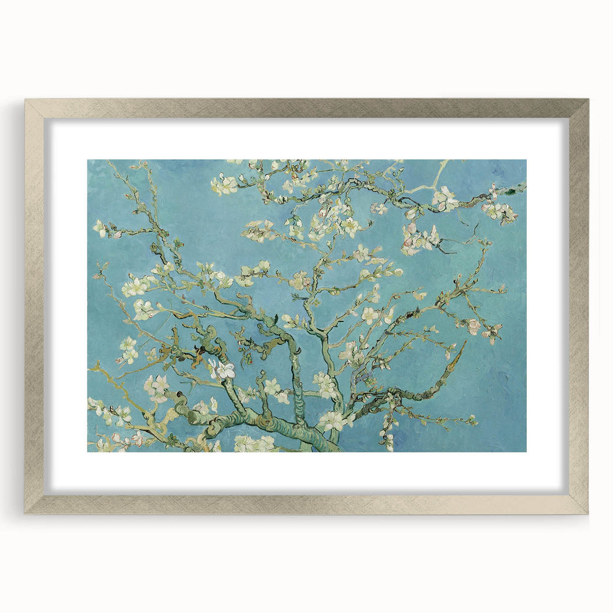 Extra large framed abstract art print featuring textured swirls in vibrant blues and yellows, ideal for living room decor.