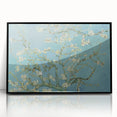 Large abstract wall art on acrylic, featuring swirling blue and yellow patterns, in a black frame.