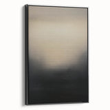 Framed canvas artwork showcasing abstract strokes in black and white, presenting a modern aesthetic. The side view highlights the sleek frame, perfect for contemporary decor.