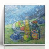 Modern Wall Art – Vibrant Still Life with Bottles and Fruit