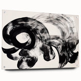 Abstract acrylic wall art featuring vibrant strokes in shades of blue, orange, and yellow, displayed in a sleek glass frame with decorative pins, enhancing modern decor.