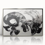 Framed acrylic artwork showcasing abstract silver strokes on a minimalist background, ideal for modern decor. Perfect for adding sophistication to any space.