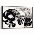Framed abstract strokes canvas art showcasing a modern black design, viewed from the side, perfect for contemporary home decor and artistic interiors.