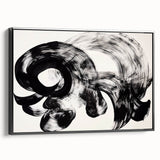 Framed abstract strokes canvas art showcasing a modern black design, viewed from the side, perfect for contemporary home decor and artistic interiors.