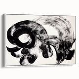 Framed canvas artwork showcasing abstract strokes in soothing white and gray tones, perfect for modern home decor. Side view highlights its sleek design and premium finish.