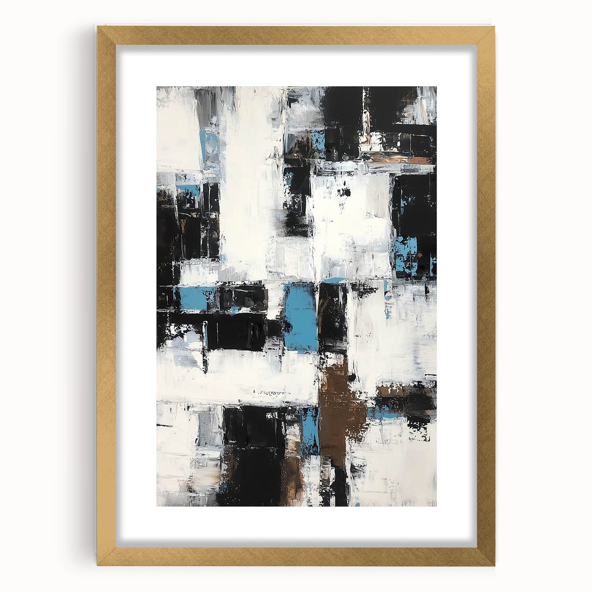 Abstract strokes frame featuring a gold mat, showcasing a modern design. Perfect for adding elegance to home decor or office interiors.