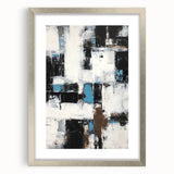 Abstract strokes frame in silver finish, showcasing a contemporary art design with a mat border, ideal for modern home decor or gallery display.