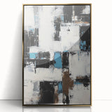 Framed acrylic artwork titled "Abstract Strokes" featuring dynamic gold and black brush strokes on a sleek, modern design, perfect for contemporary home decor.