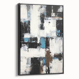 Framed canvas artwork showcasing abstract black stroke designs, viewed from the side, perfect for modern home decor or office aesthetics. Ideal for adding a touch of sophistication to any interior space.
