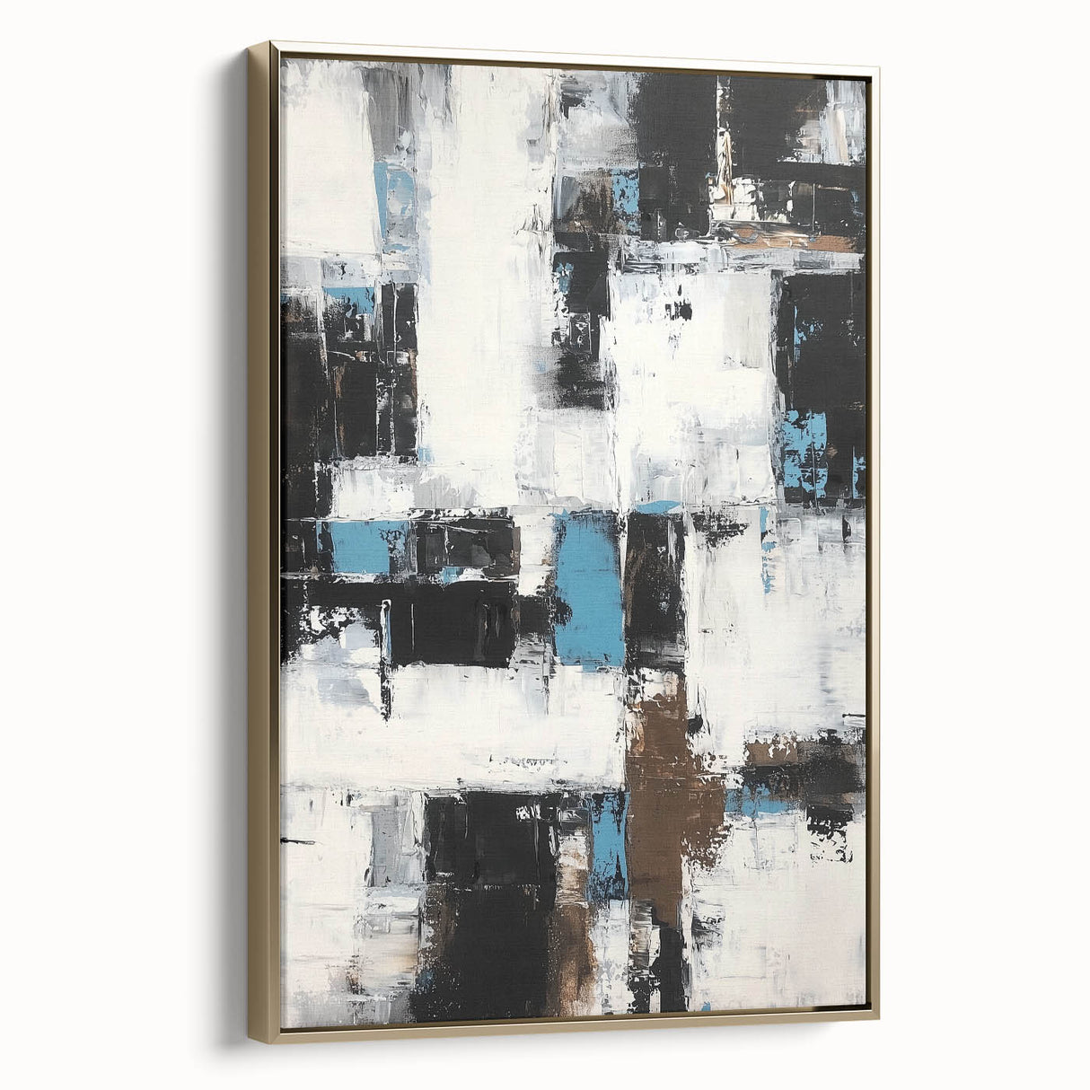 Framed canvas artwork showcasing abstract gold strokes on a textured background, highlighting a modern artistic flair. Ideal for contemporary home decor.