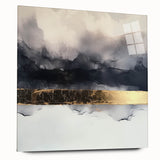 Abstract acrylic glass artwork showcasing vibrant strokes in hues of blue, pink, and gold, viewed from the side. Ideal for modern home decor.