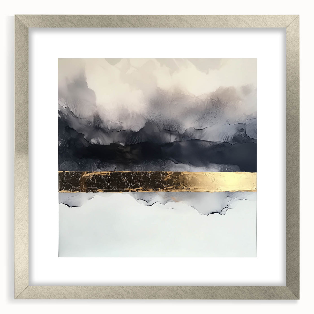 Abstract strokes frame with mat in silver, showcasing a modern design ideal for contemporary decor. The frame enhances the artwork's vibrant colors and textures, making it a stylish addition to any interior setting.