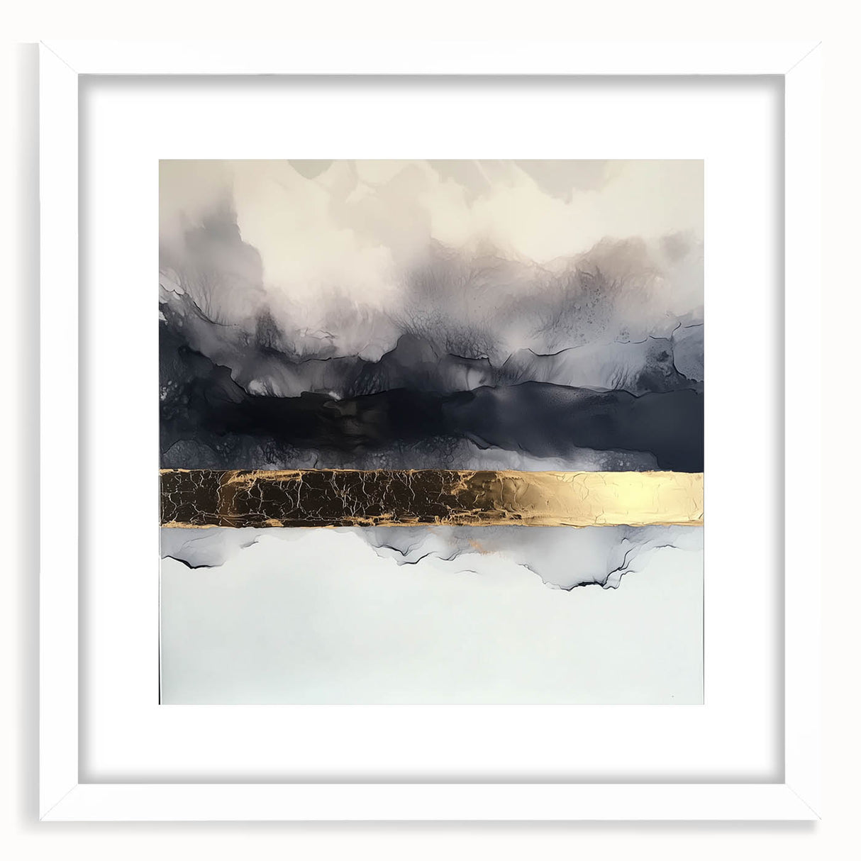 Abstract strokes frame in a white mat, showcasing a modern art design with bold colors and dynamic patterns. Perfect for contemporary home decor.