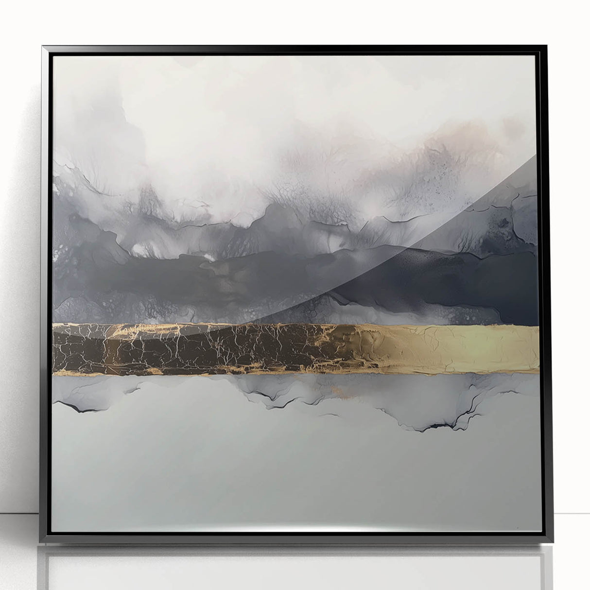 Framed acrylic artwork showcasing abstract strokes in varying shades of black and grey, adding a modern touch to home decor. Perfect for contemporary interiors.