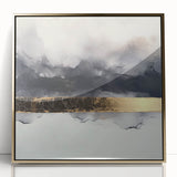 Framed acrylic artwork featuring abstract strokes in gold against a white background, ideal for modern home decor. Perfect for adding a touch of elegance to any room.