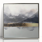 Framed acrylic artwork showcasing abstract silver strokes on a minimalistic background, perfect for modern home decor or office spaces, enhancing aesthetic appeal.