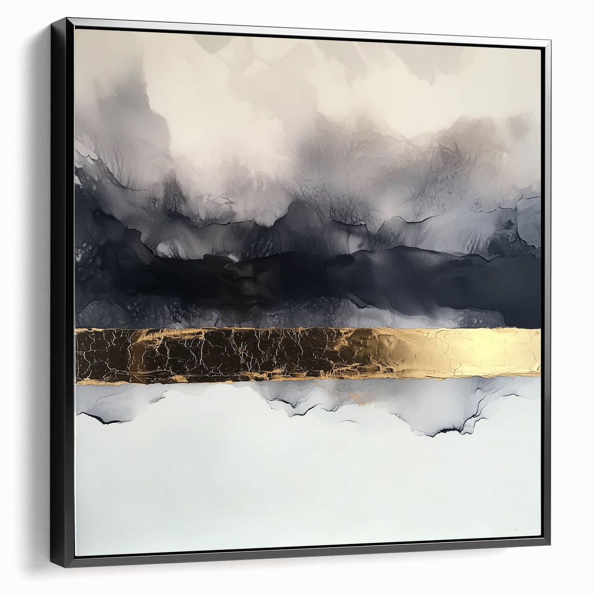 Framed canvas artwork displaying abstract strokes in black and white, highlighting modern design aesthetics. Ideal for contemporary home decor or office spaces.