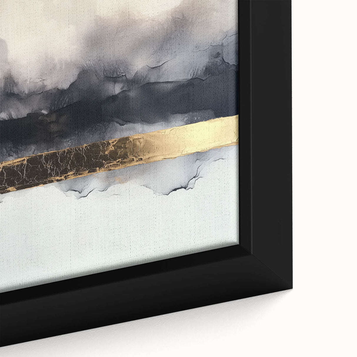 Close-up view of an abstract strokes framed canvas featuring vibrant blue, yellow, and red hues, showcasing intricate textures and artistic depth, perfect for modern decor.